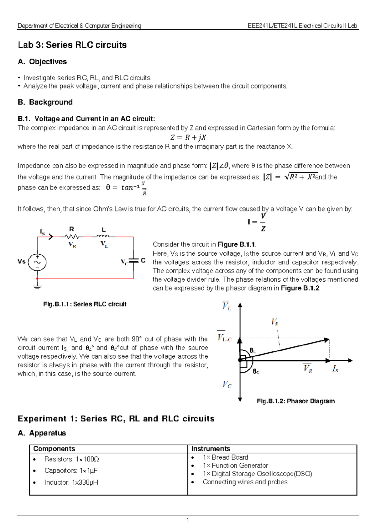 EEE241L - Lab 3: Series RLC Circuits Experiment Report - Studocu