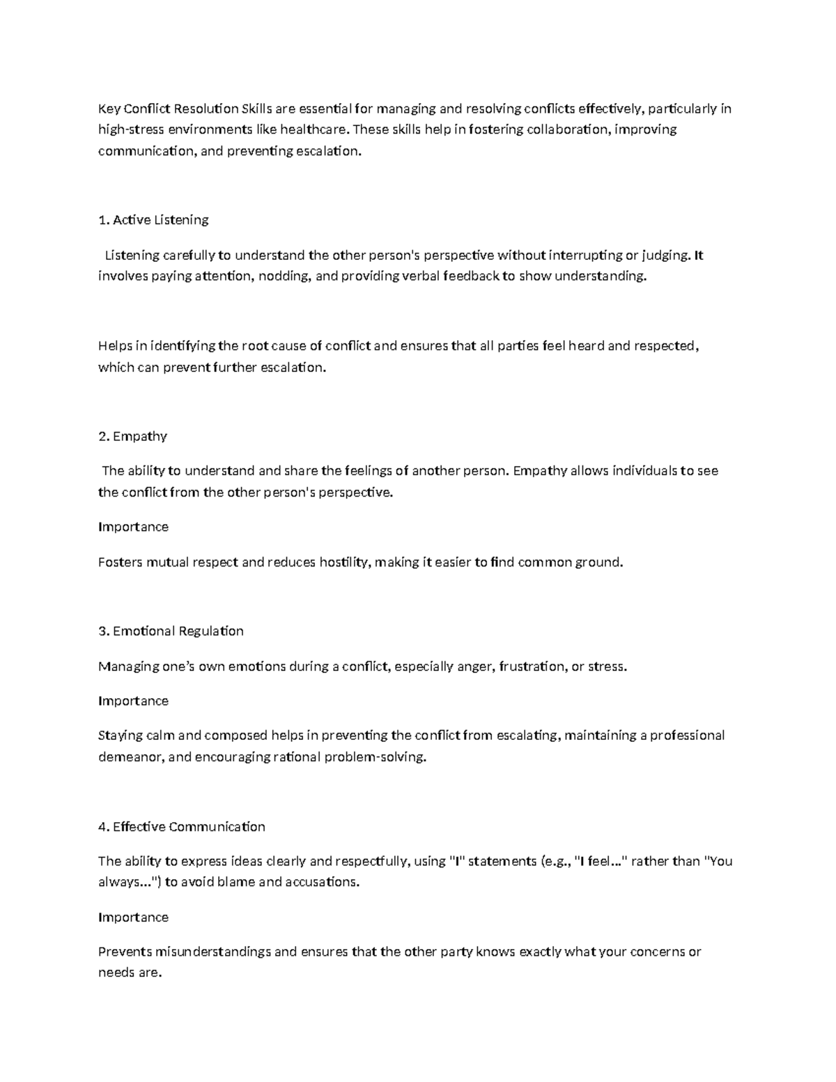 Conflict Resolution Skills in Healthcare: A Comprehensive Guide - Studocu