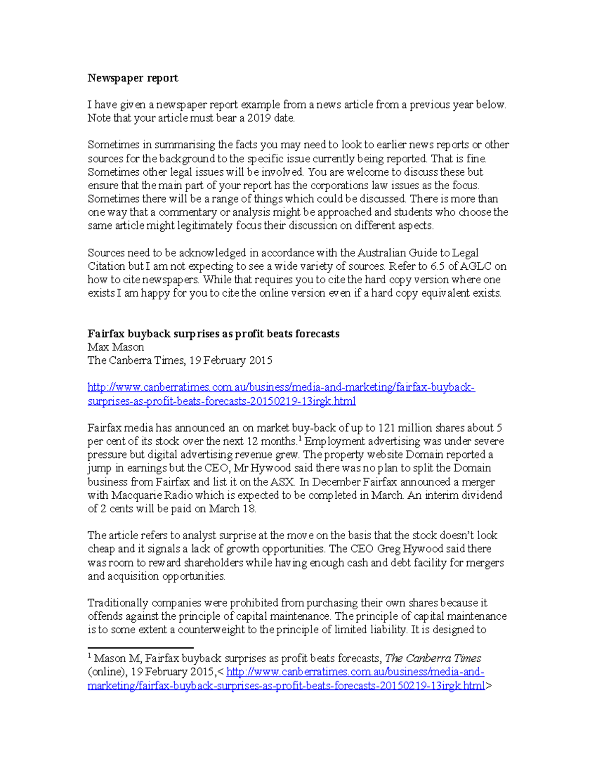 Newspaper report example - Note that your article must bear a 2019 date ...