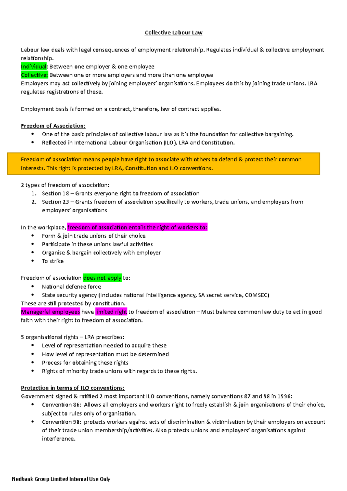 Collective Labour Law: Key Notes & Principles for Exam (LAW 202) - Studocu