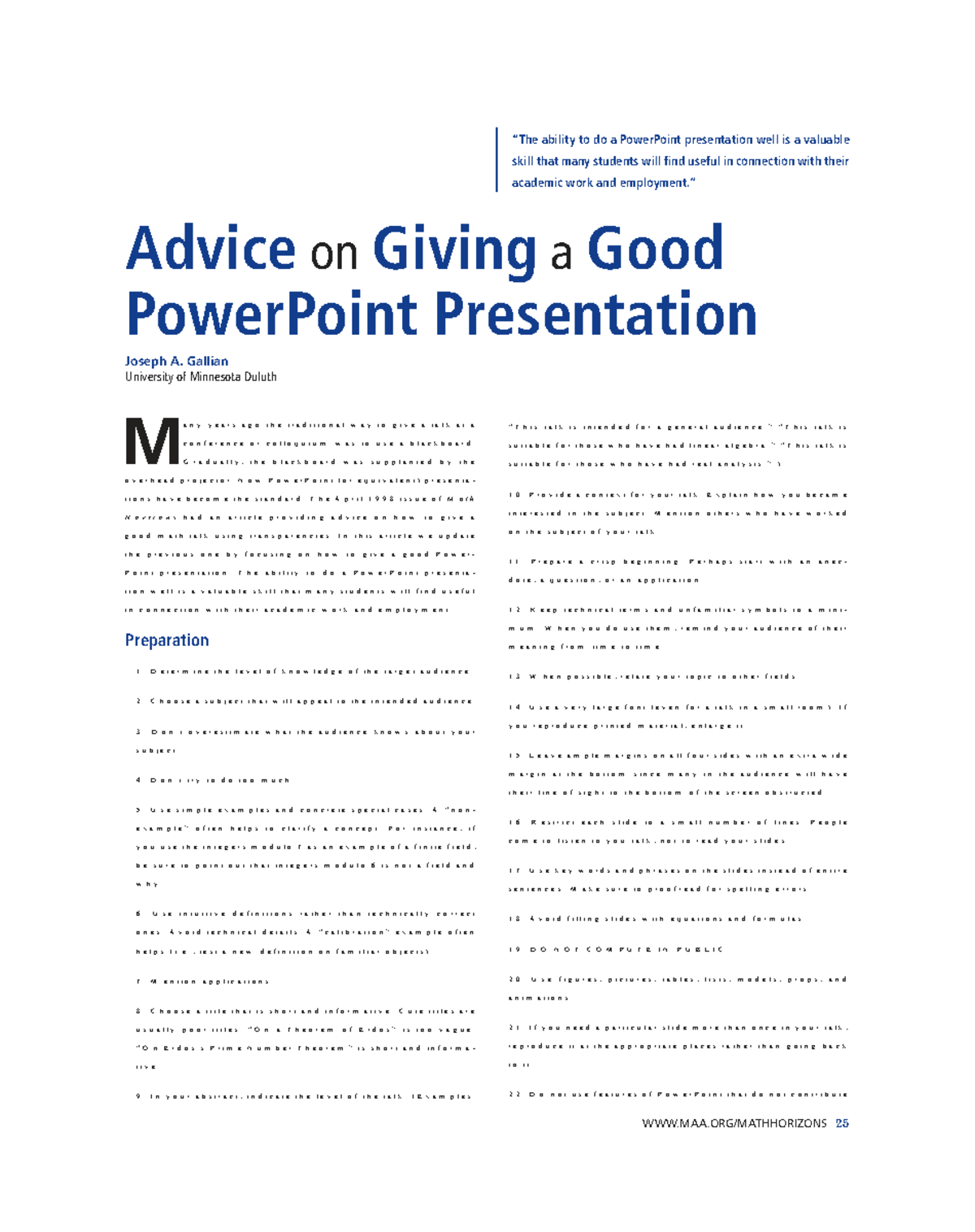 MATH 101: Tips for Delivering an Effective PowerPoint Presentation ...