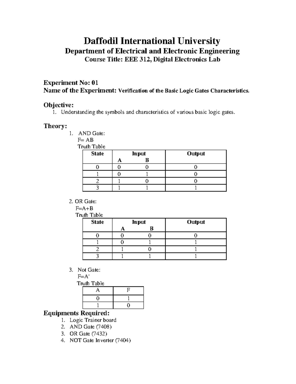 EEE312 Digital Electronics Lab: Logic Gates and Circuit Design - Studocu