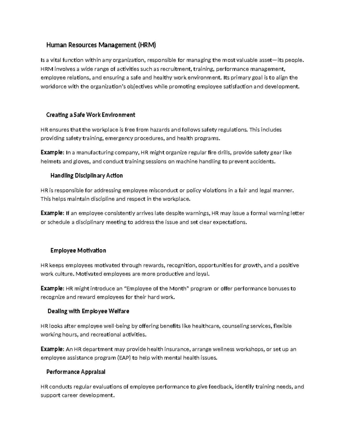 HRM - Comprehensive Notes on Human Resource Management Functions - Studocu