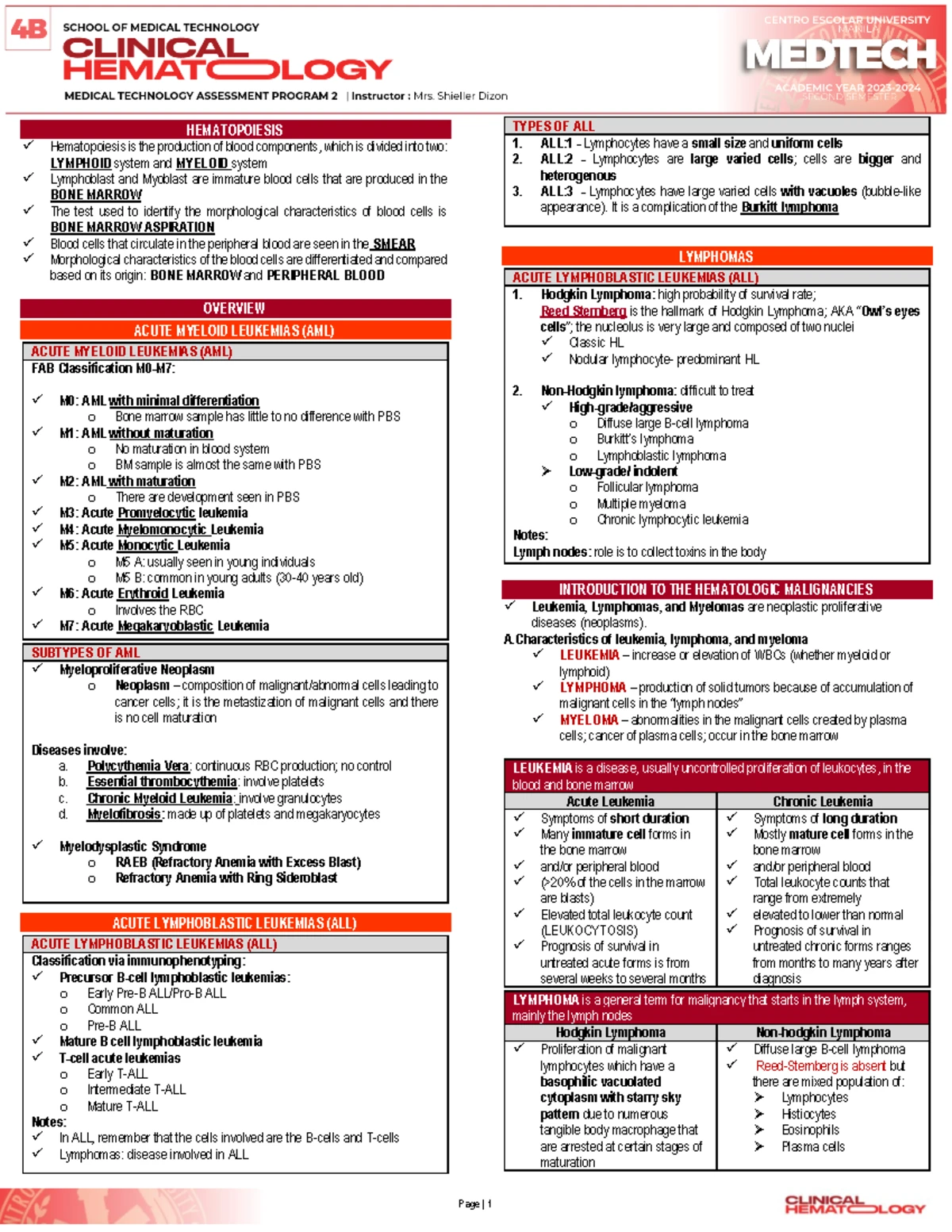 MTAP 2 HEMA Final Exam Notes on Hematopoiesis & Leukemia - Studocu