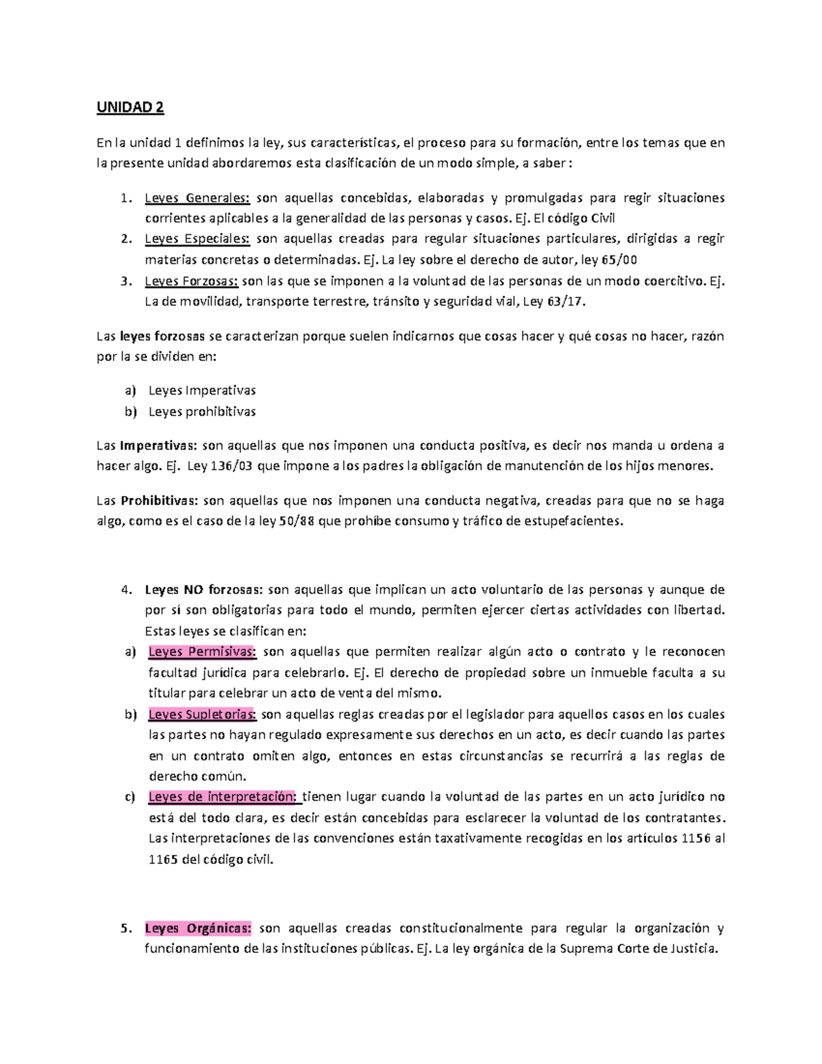 Material de Repaso - UNIDAD 2: Clasificación de las Leyes y Conceptos ...