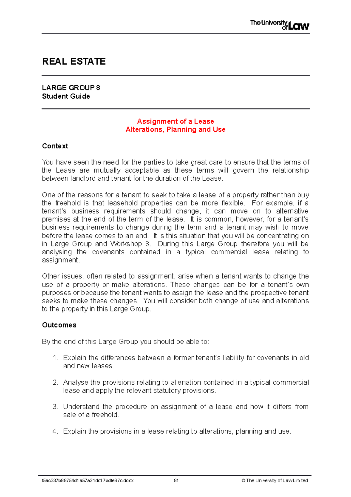LG 8 - Large group notes - REAL ESTATE LARGE GROUP 8 Student Guide ...