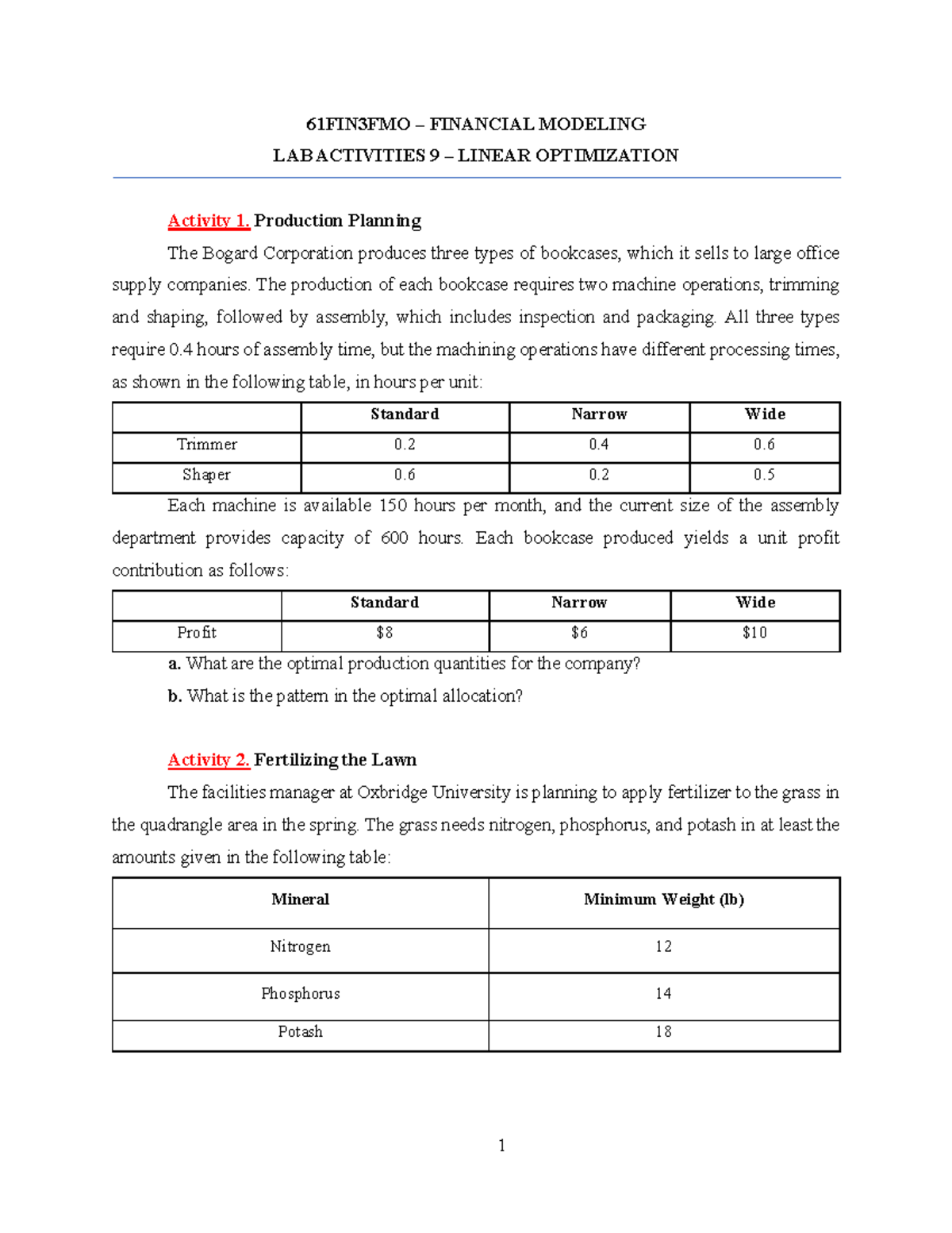 61FIN3FMO Financial Modeling Lab Activities: Linear Optimization ...