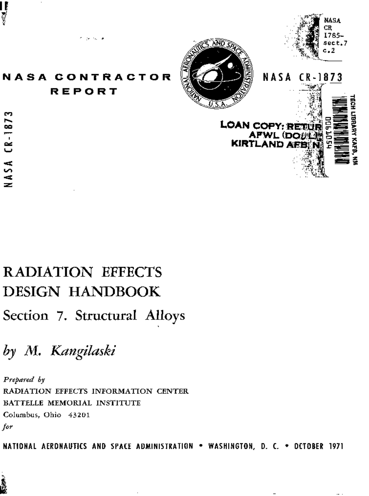 NASA CR-27409 - Radiation Effects Design Handbook: Structural Alloys ...