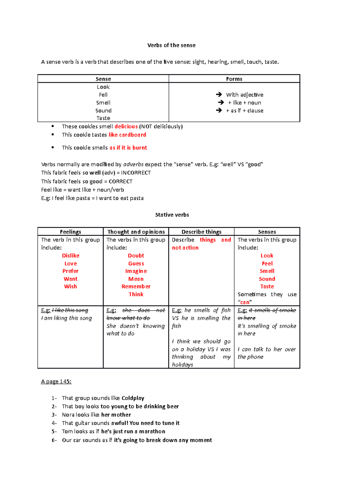 5. Verbs of the Senses - Course Notes for English Grammar (ENG 101 ...