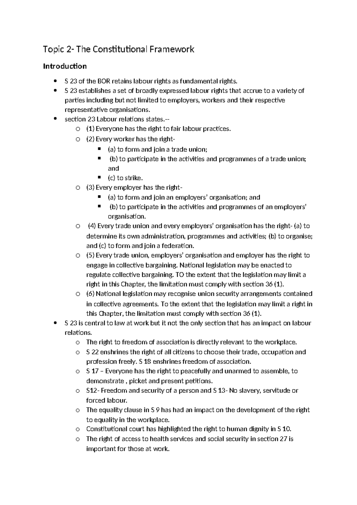 Labour Law Notes: Constitutional Framework and Section 23 Insights ...