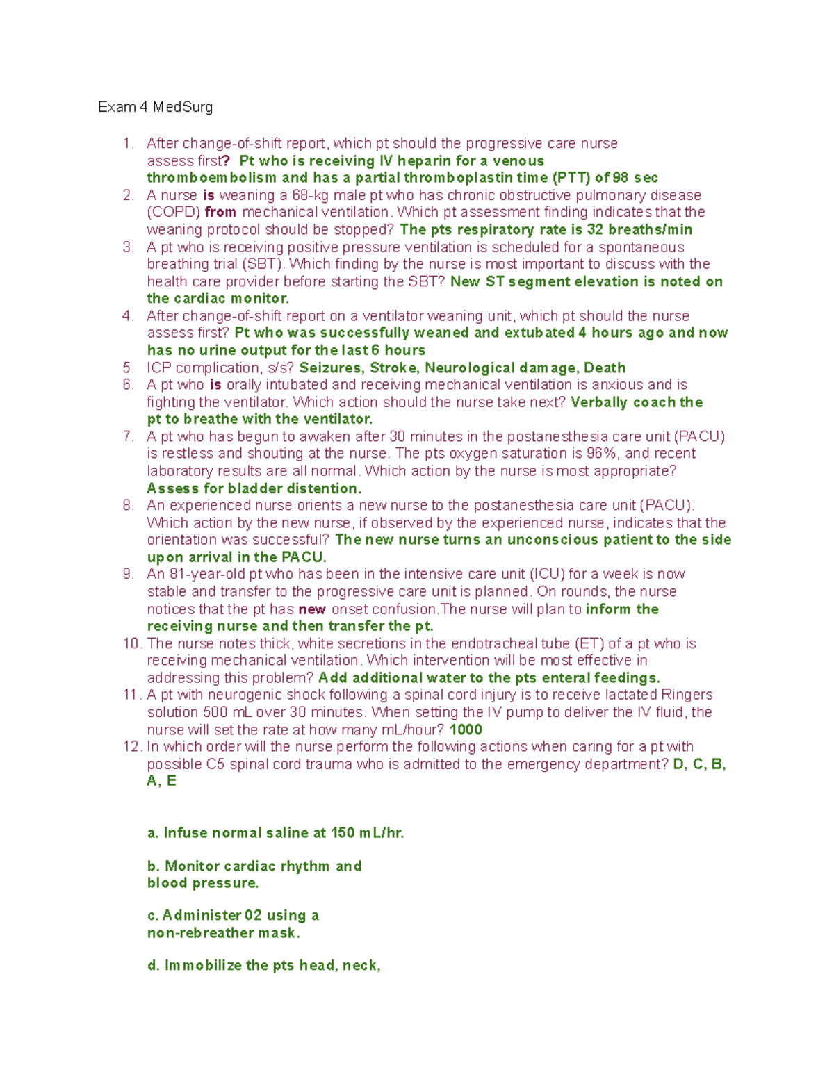 MedSurg Exam 4 - Comprehensive Test Bank Review (022623) - Studocu