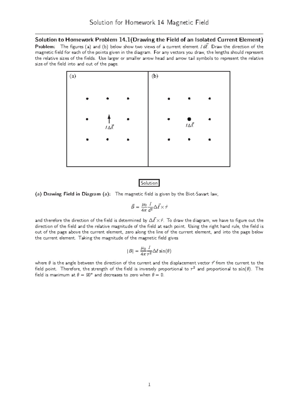 Homework-14-sln - OR HW 14 - Solution for Homework 14 Magnetic Field ...