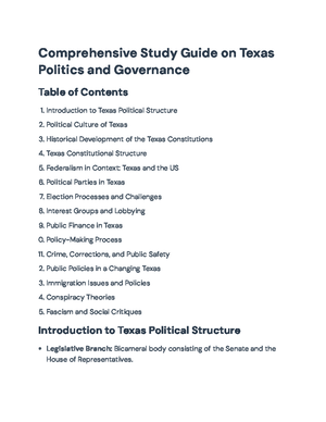 Texas Politics and Governance: Comprehensive Final Exam Study Guide ...