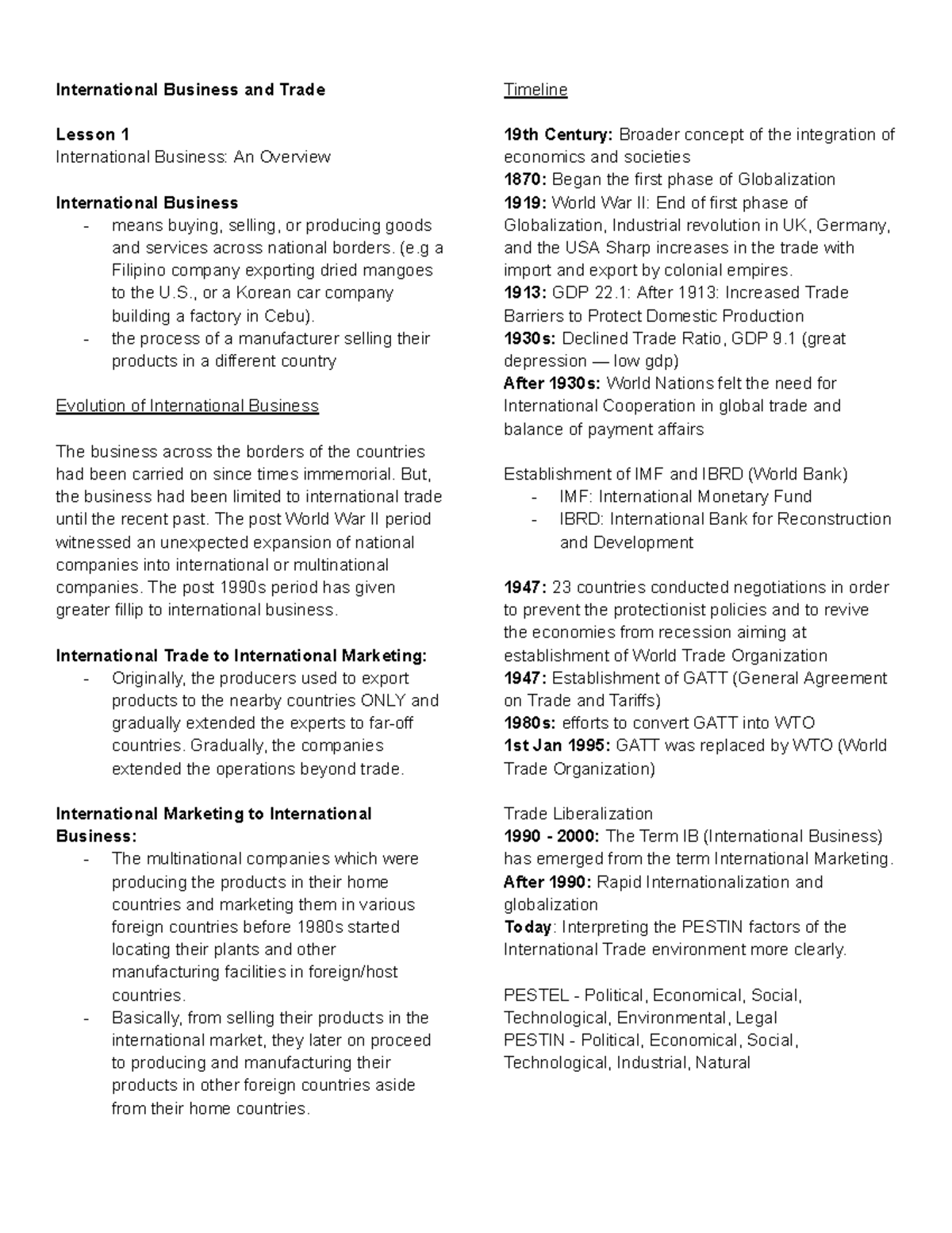 IBT Lesson 1-9: Overview of International Business & Trade Evolution ...