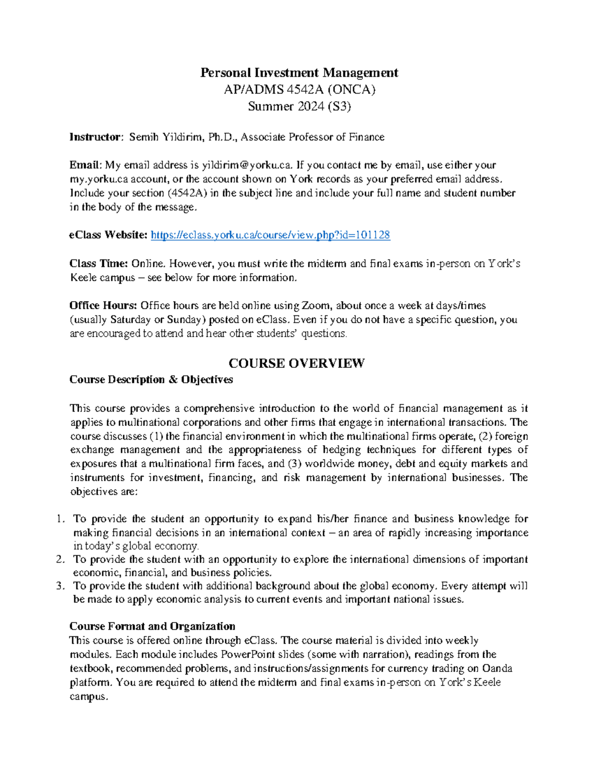 ADMS 4542A S3 2024 Personal Investment Management Course Outline - Studocu