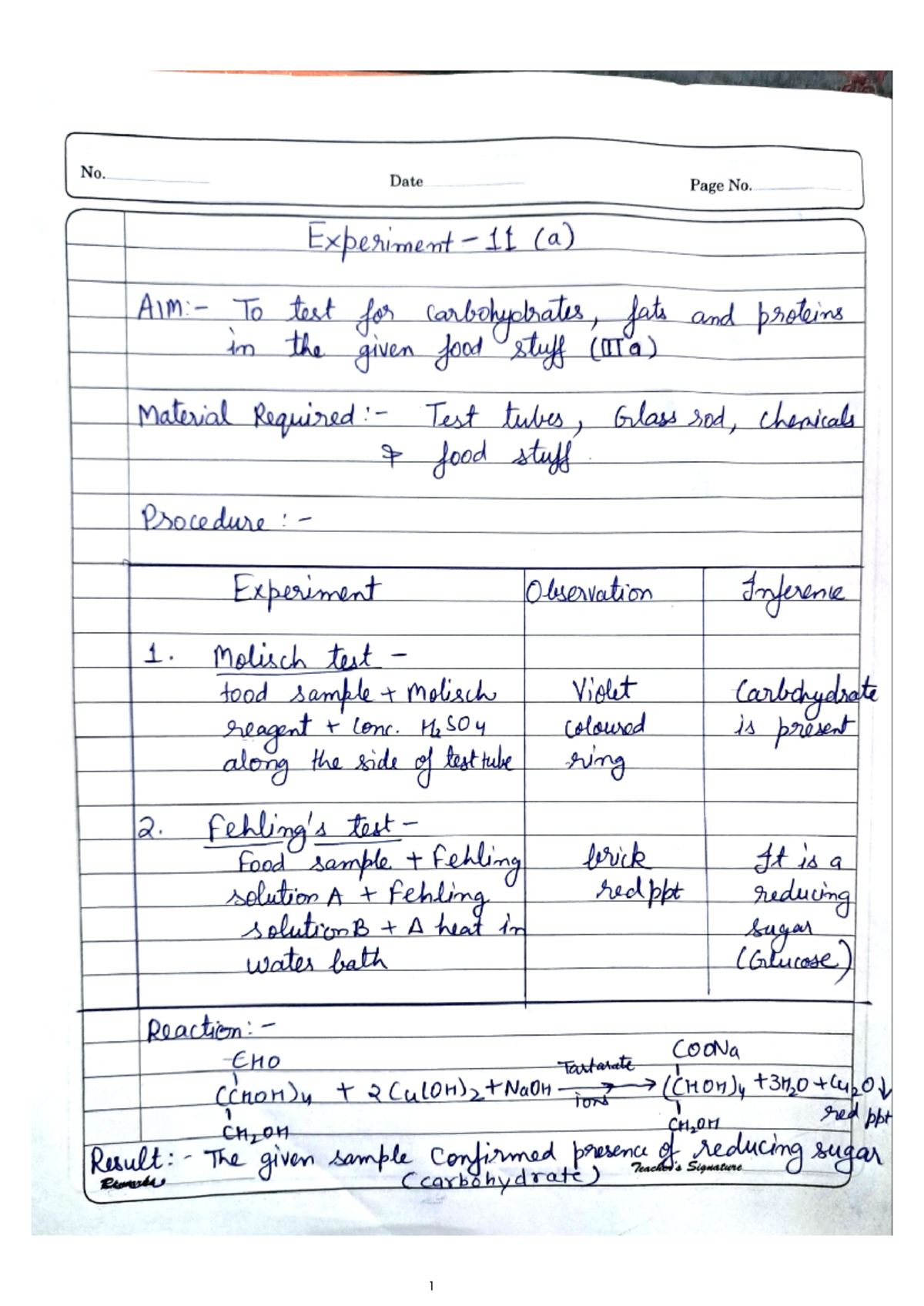 Exp No - 11: Testing for Carbs, Fats, & Proteins in Food - Studocu