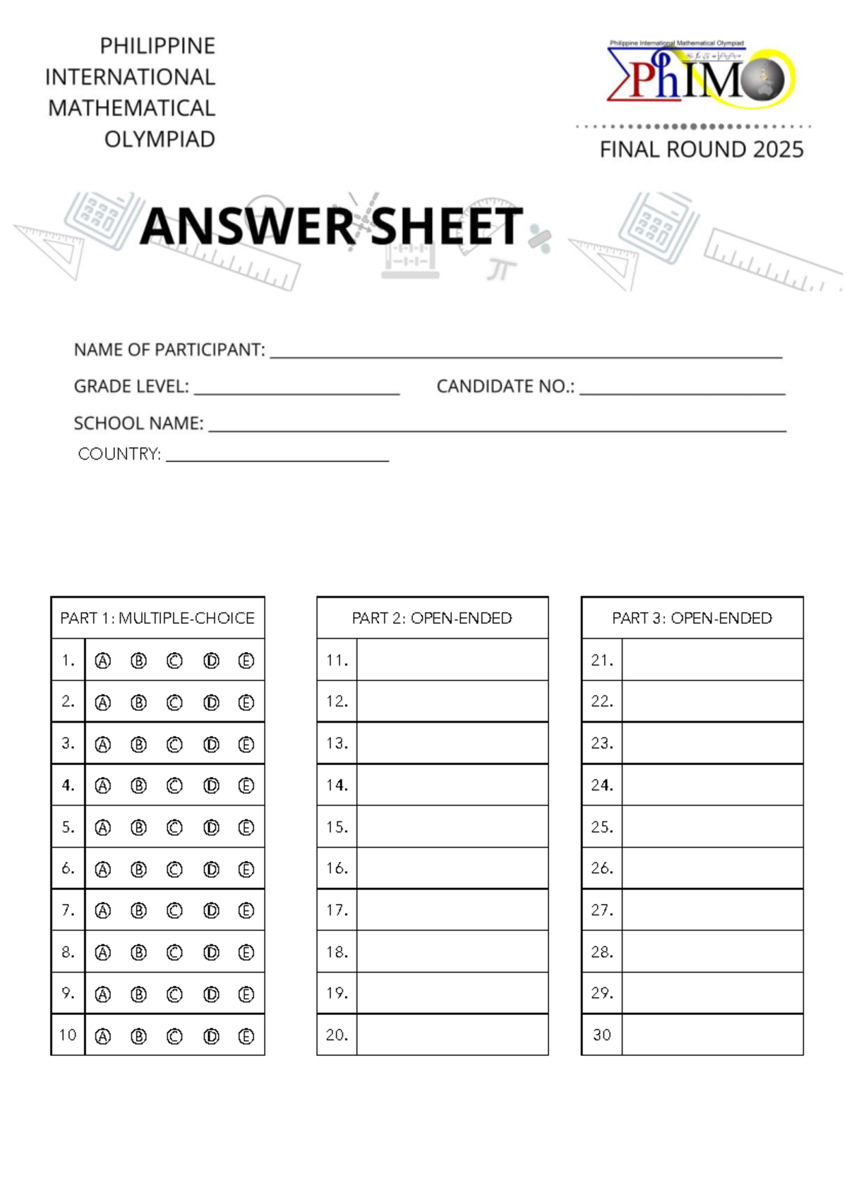 Ph IMO Answer Sheet - for reviewer - Engineering Math - PART 1 ...