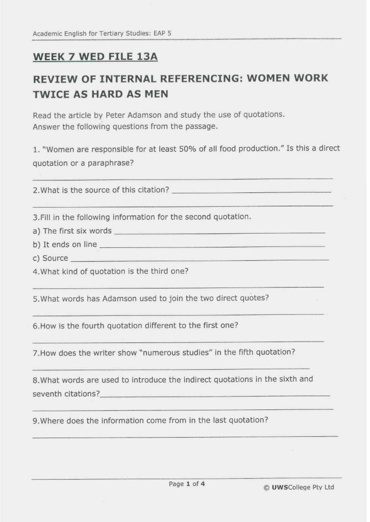 Review of internal referencing - English for Academic Purpose - Studocu