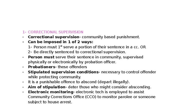 Correctional Supervision: Community-Based Punishment Overview - Studocu