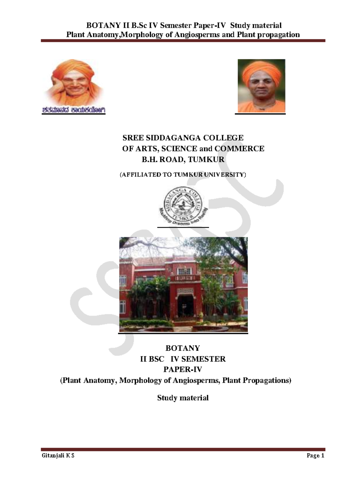 BOTANY II B.Sc IV Sem Study Material: Plant Anatomy & Morphology - Studocu
