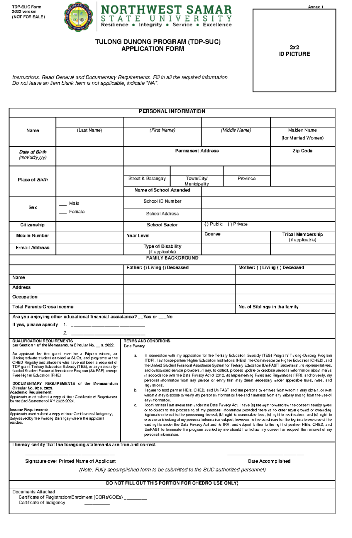 TDP-SUC Application Form 2023 - Guidelines & Information - Studocu