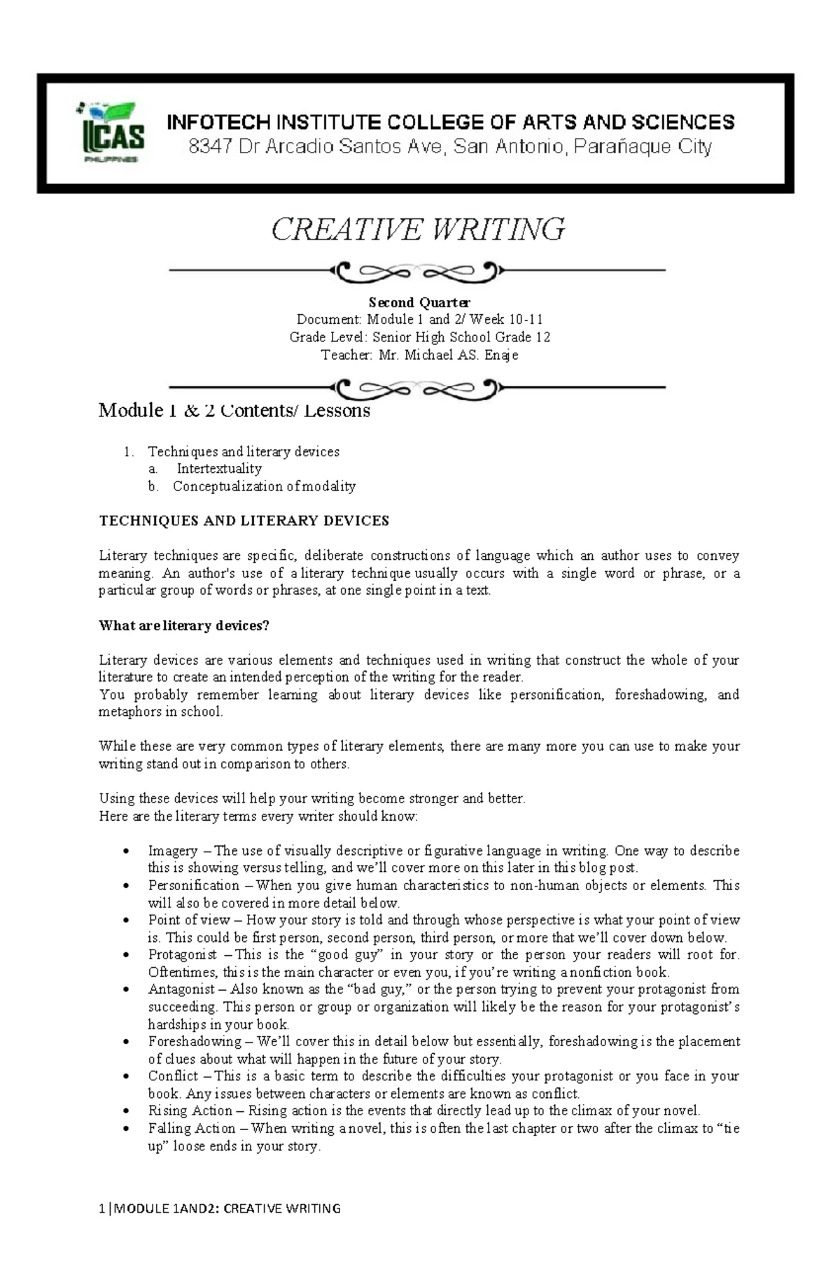 1st Quarter Exam Review for Creative Writing (CW 101) - Studocu