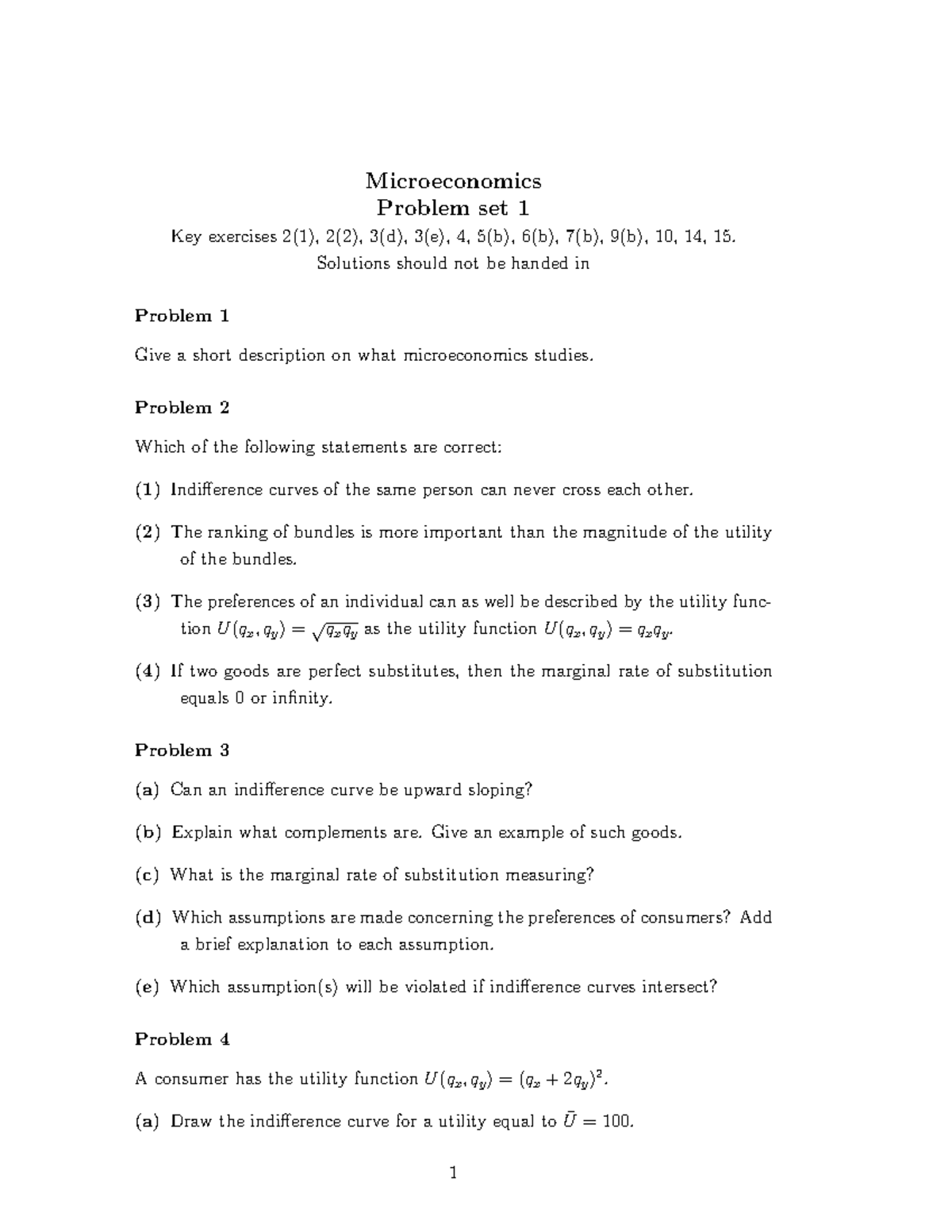 Microeconomics Problem Set 1: Key Exercises & Solutions - Studeersnel
