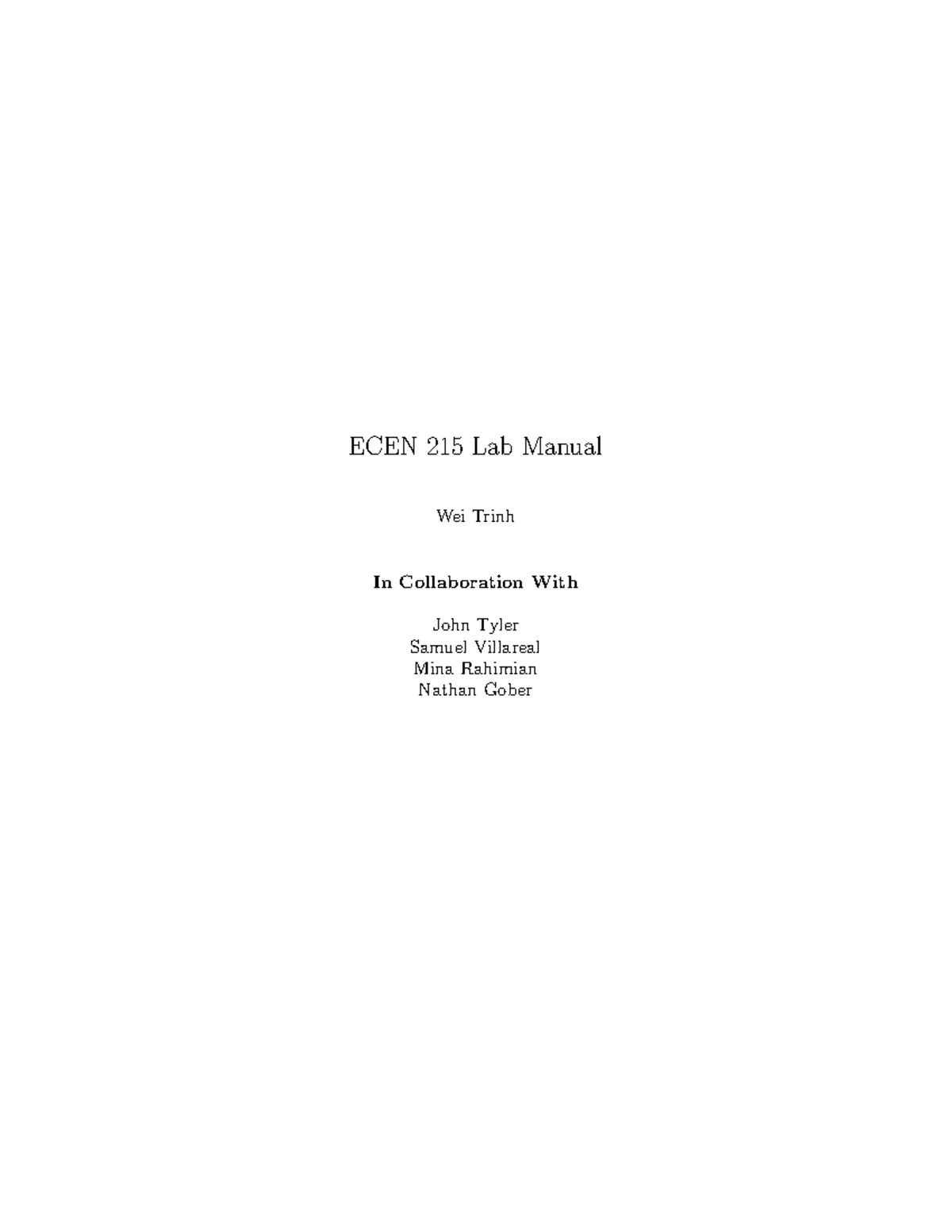 ECEN-215 Lab Manual: Comprehensive Guide to Experiments and Procedures ...