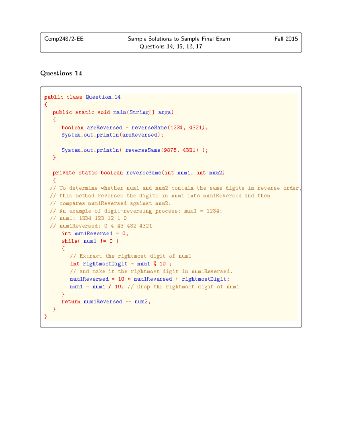 Sample Final Solutions for Q14 15 16 17 - Comp248/2-EE Sample Solutions ...