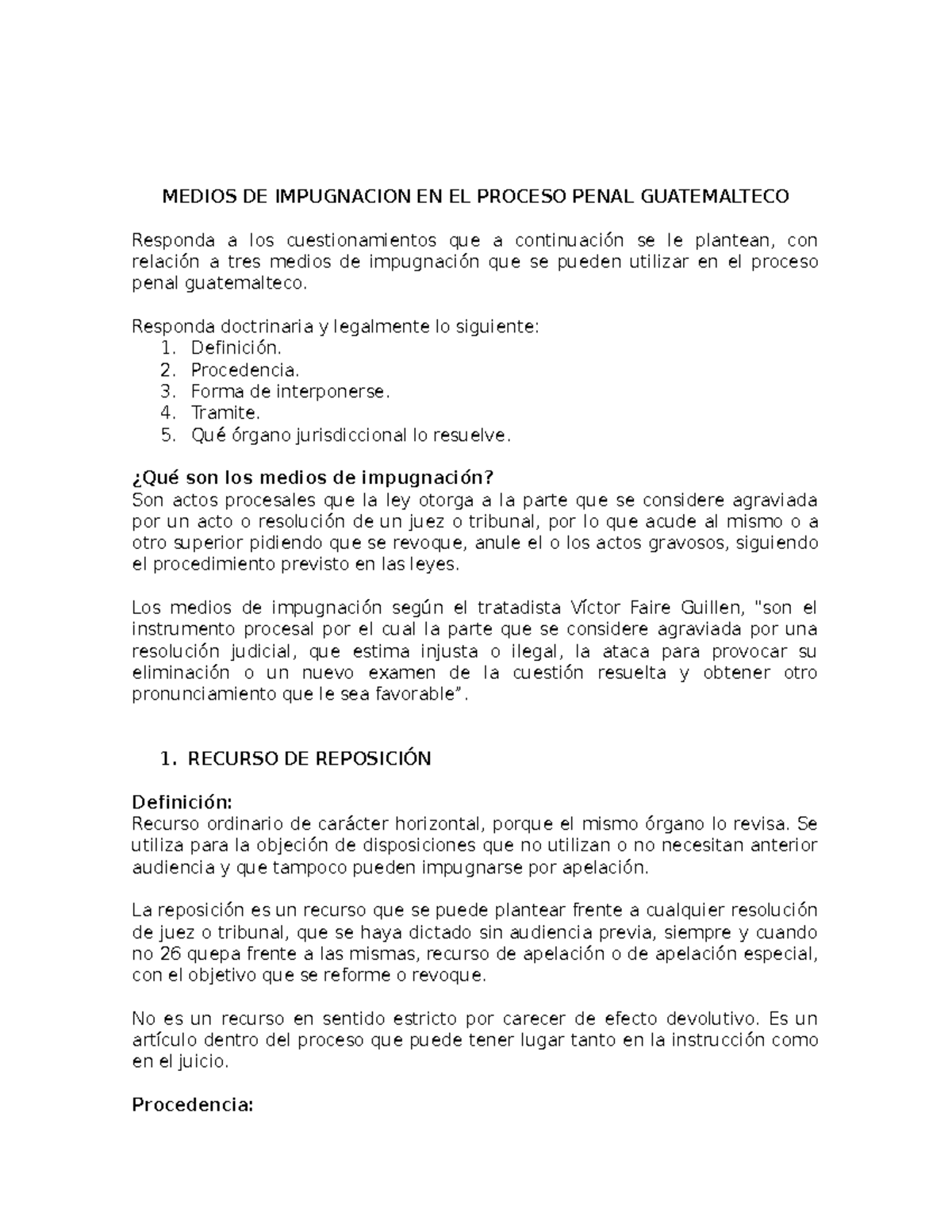 Medios de Impugnación en el Proceso Penal Guatemalteco - Studocu