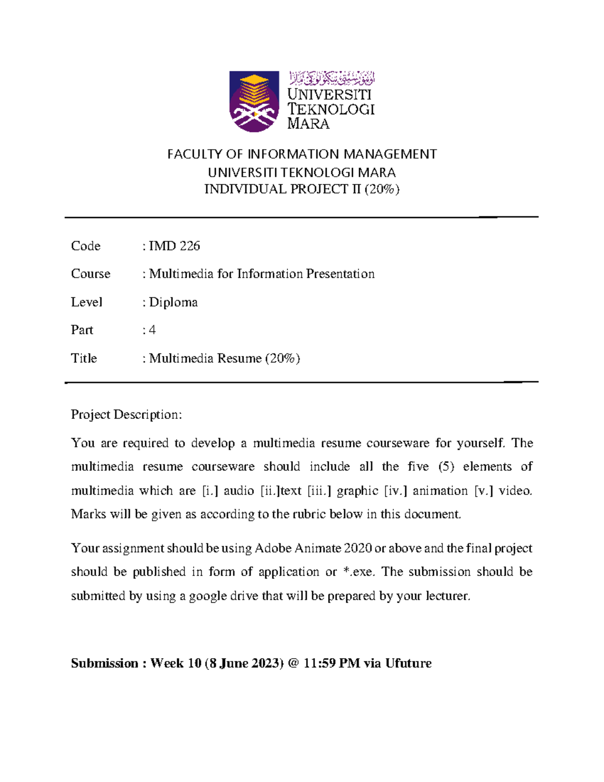 IMD226 Individual assignment 2 - FACULTY OF INFORMATION MANAGEMENT ...