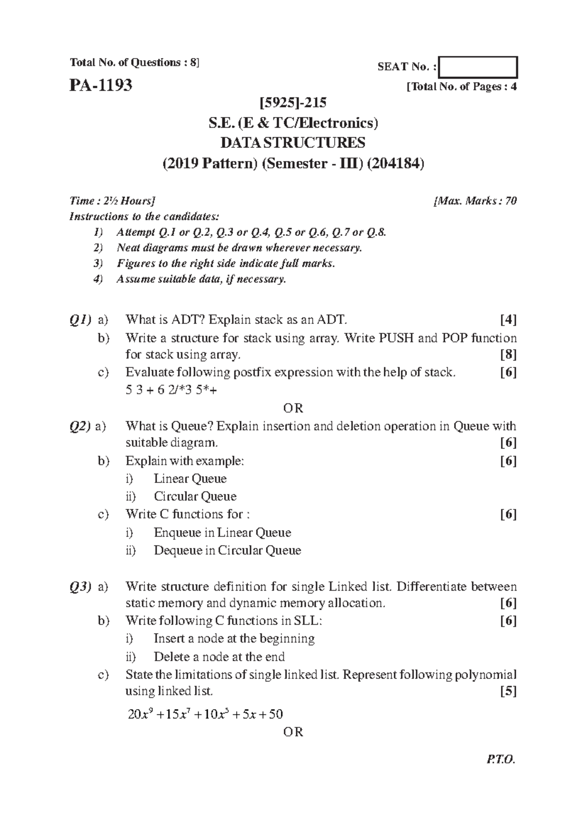 DS 204184 Jan 2023 SPPU Data Structures QP Solutions - Studocu