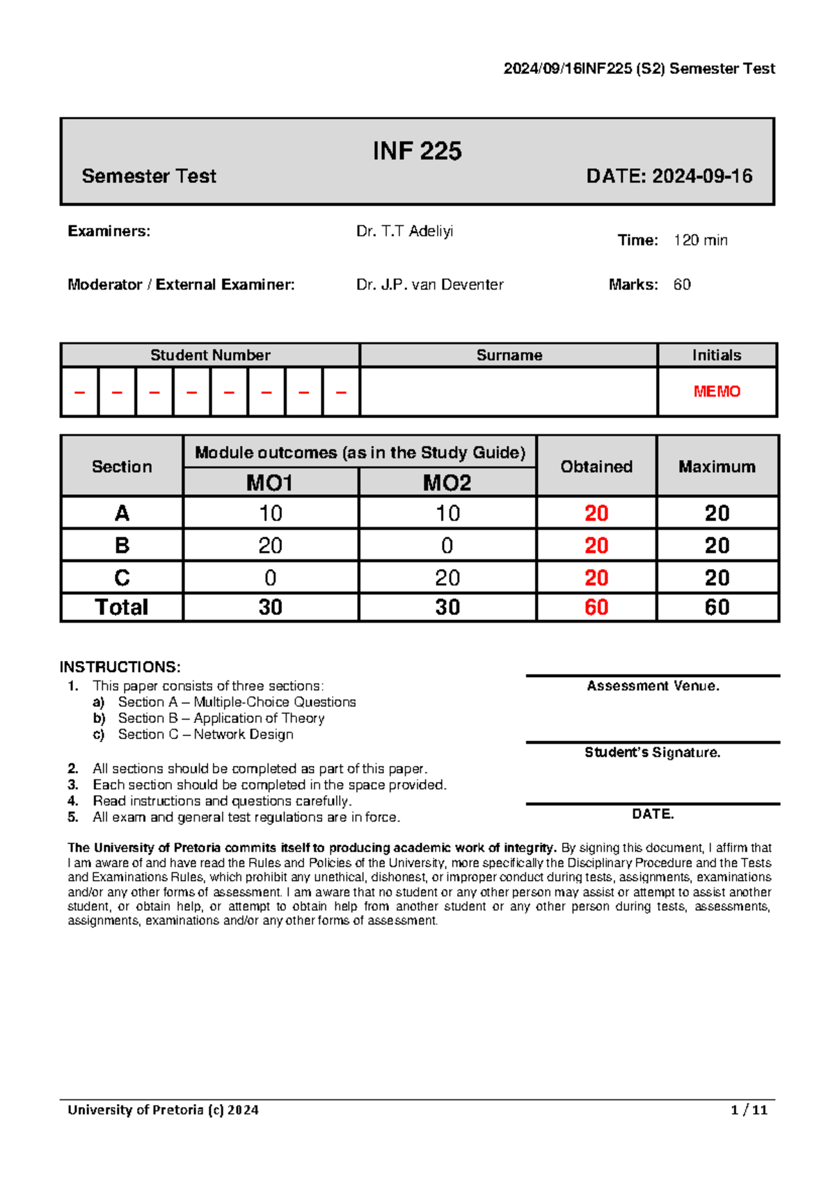 INF225 Semester Test Memo - 2024/09/16 Detailed Solutions - Studocu