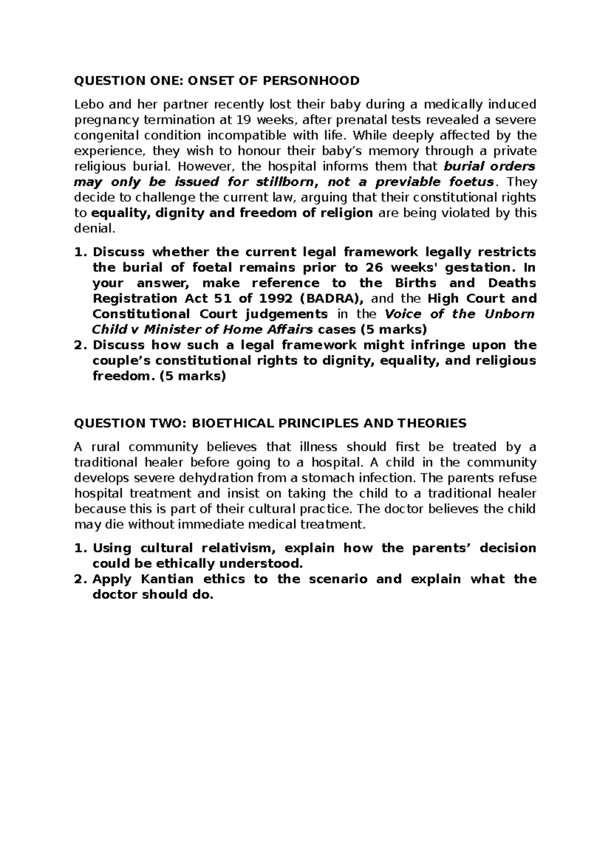 Practice Questions 2026: Legal and Bioethical Dilemmas in Healthcare ...