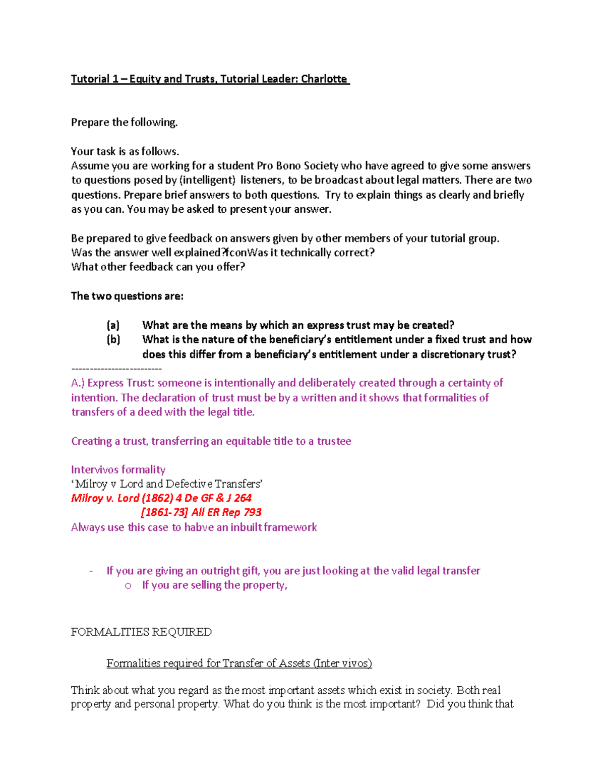 Equity and Trust - Tutorial 1 - Tutorial 1 – Equity and Trusts ...