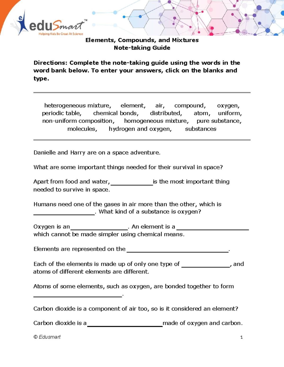 Edusmart: Elements, Compounds, and Mixtures Study Guide - Studocu