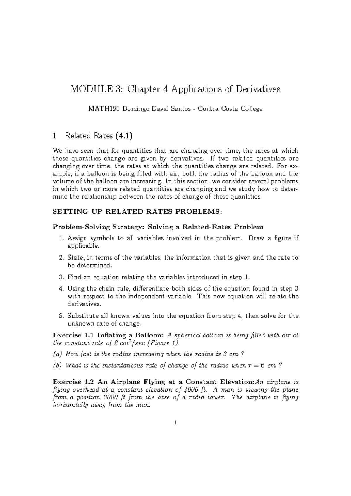 MATH190 Module 3: Chapter 4 - Applications of Derivatives - Studocu