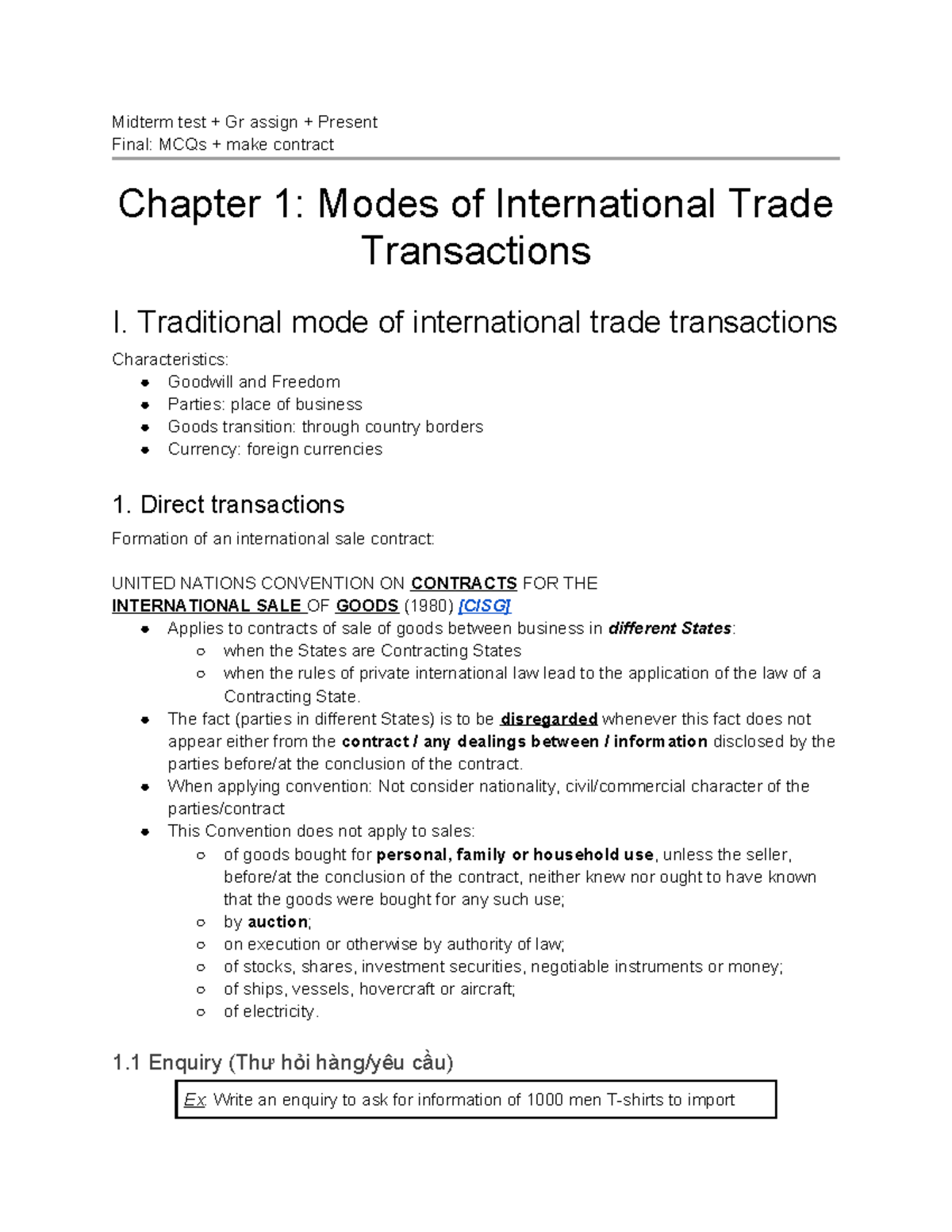 Midterm Test: International Trade Transactions - Chapter 1 Overview ...