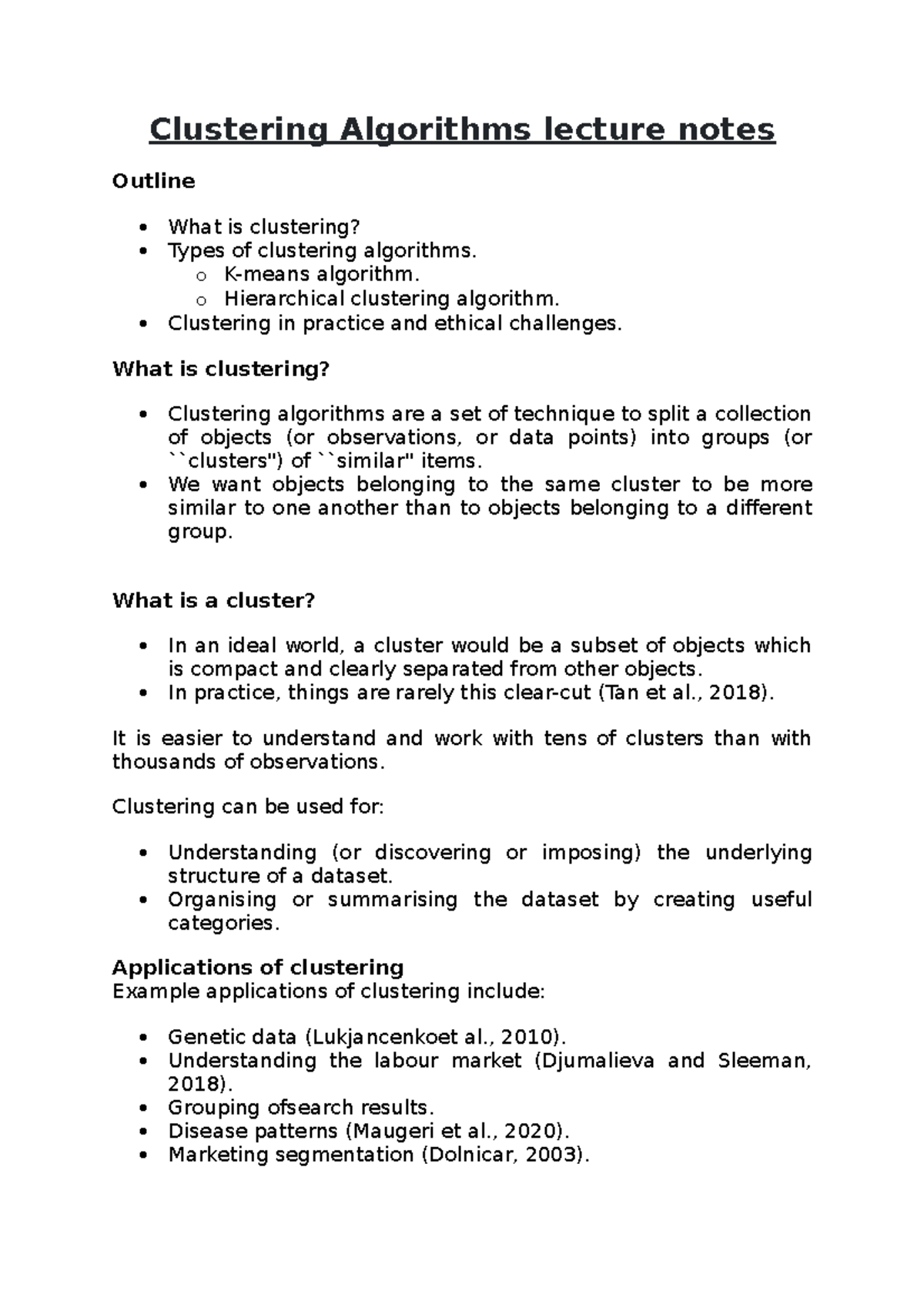 Clustering Algorithms lecture notes - 4 - Clustering Algorithms lecture ...