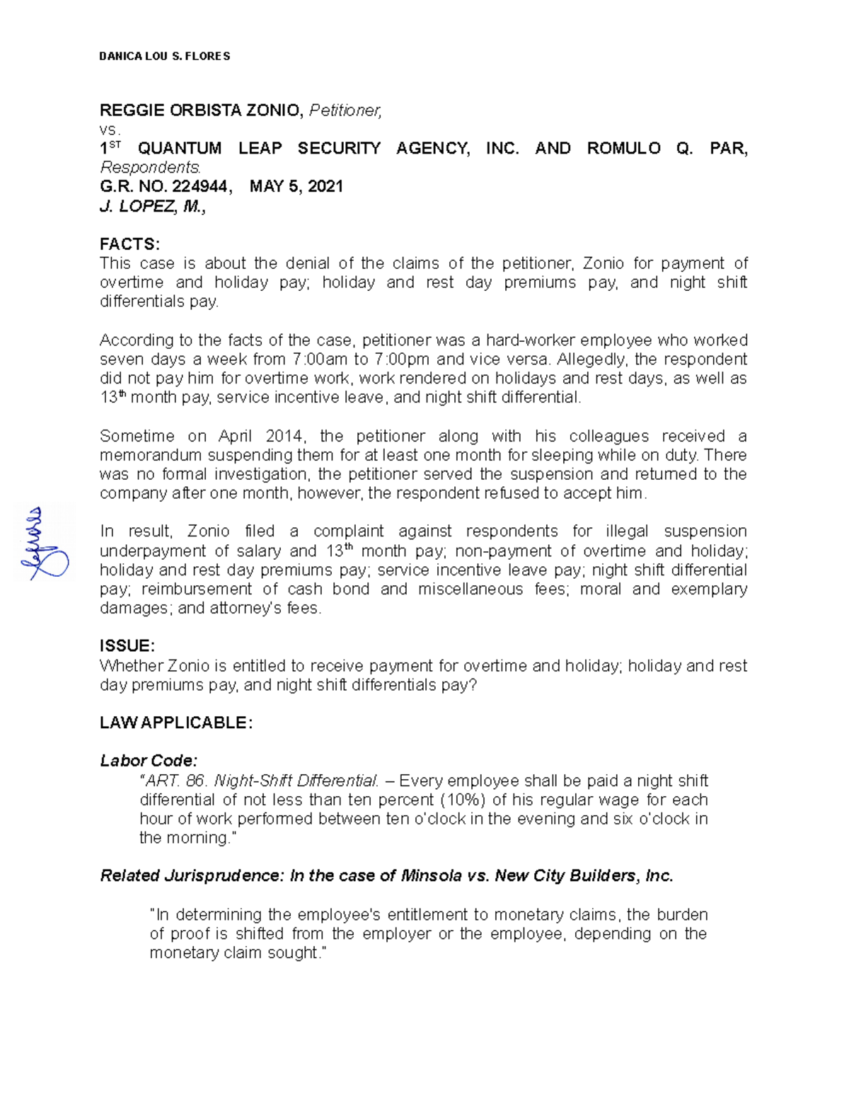 Filcro Case Study Analysis - Labor Law Issues: G.R. No. 224944 - Studocu