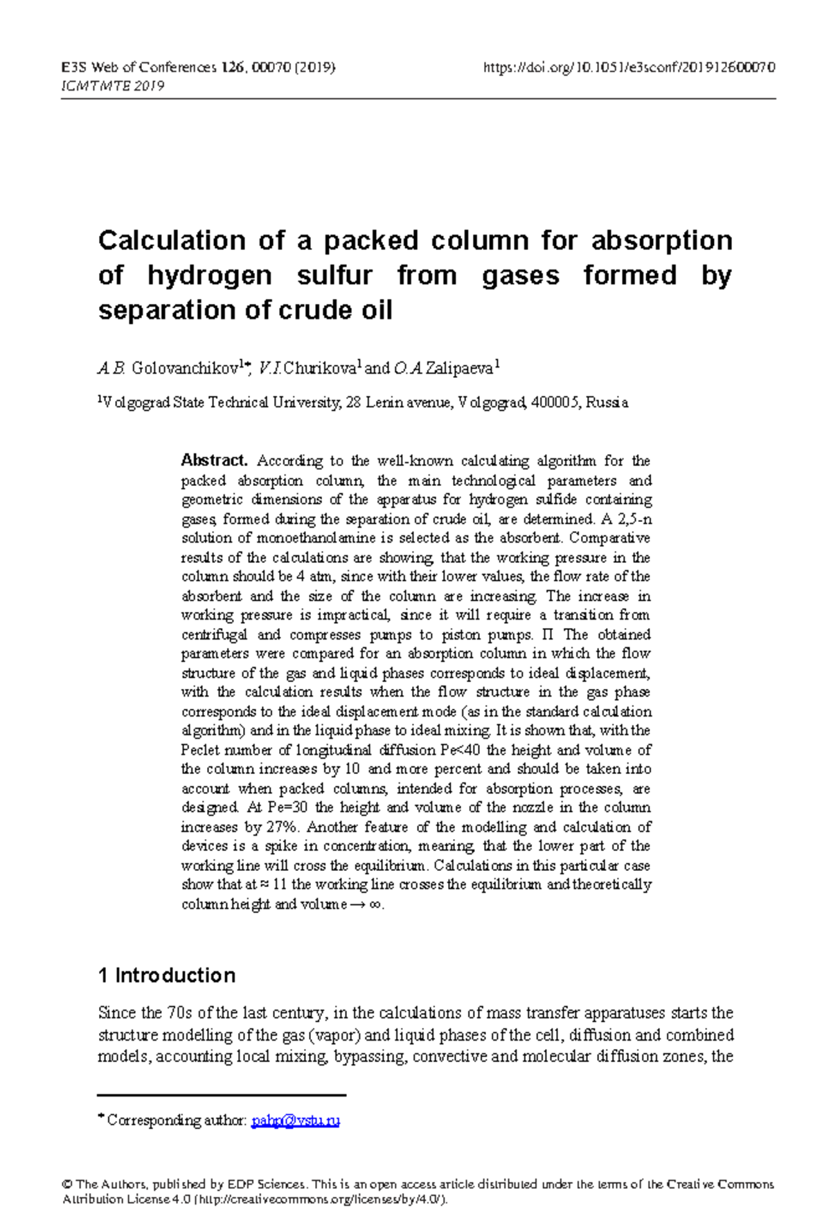 Calculation of Packed Column for H2S Absorption from Crude Oil Gases ...