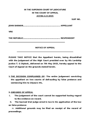 Affidavit in Support of Bail Pending Appeal - Suit No. [Insert Suit No ...