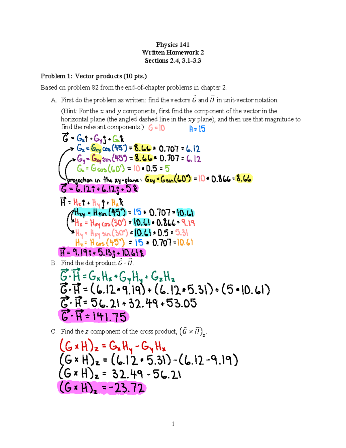 WHW 02 - hw2 - 1 Physics 1 41 Written Homework 2 Sections 2. 4 , 3 .1 ...