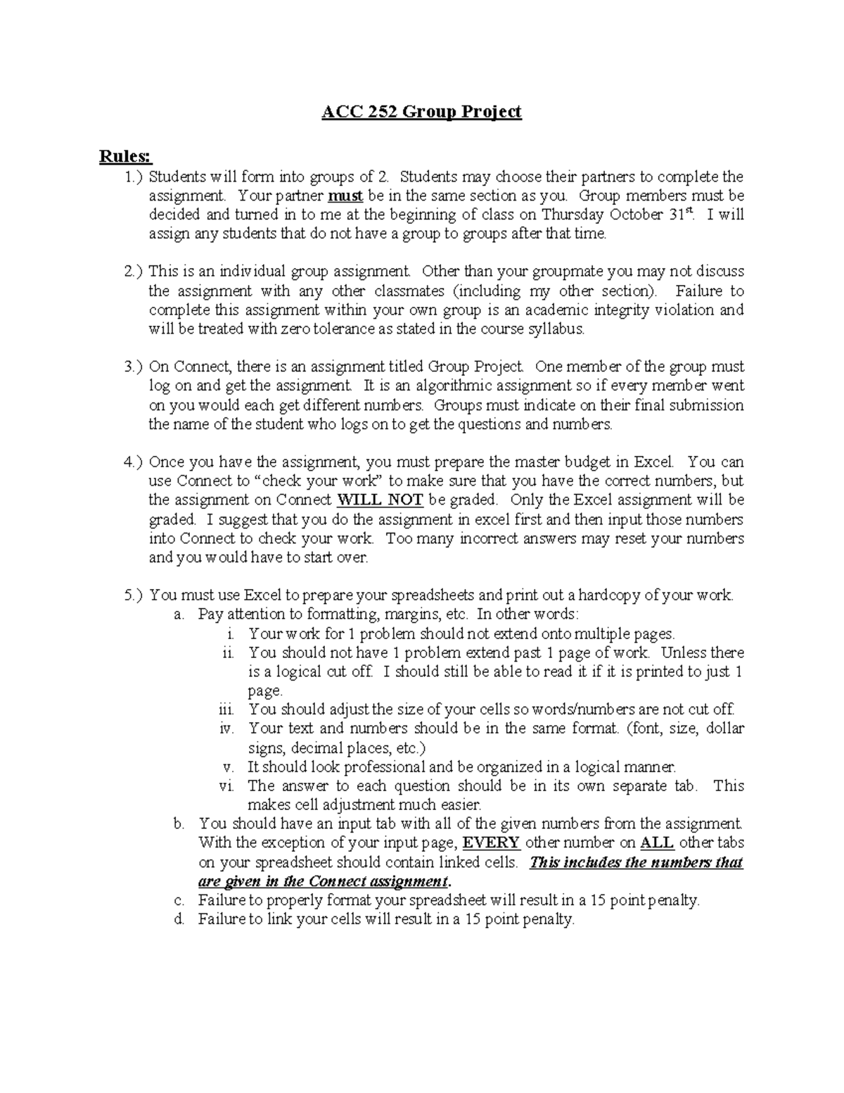 ACC 252 Group Project Guidelines and Requirements - Studocu