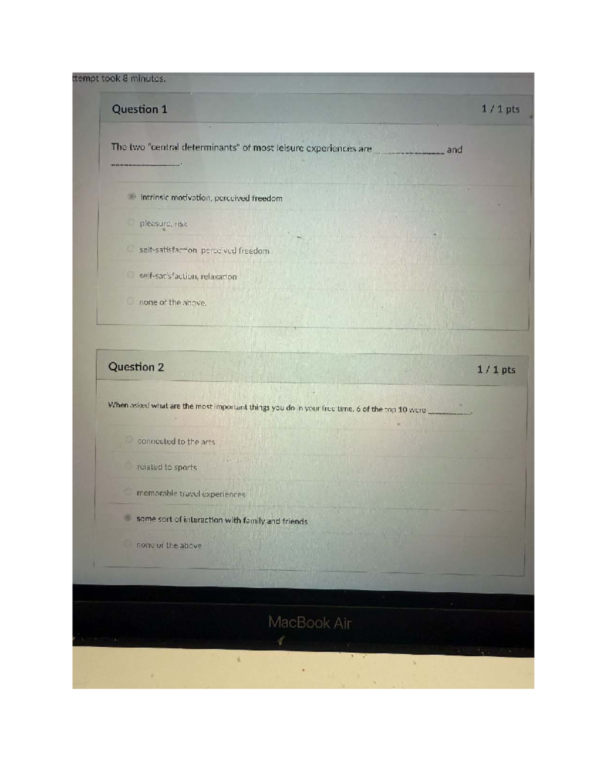 Rst Module 1 Quiz Answers and Insights on Leisure Experiences - Studocu