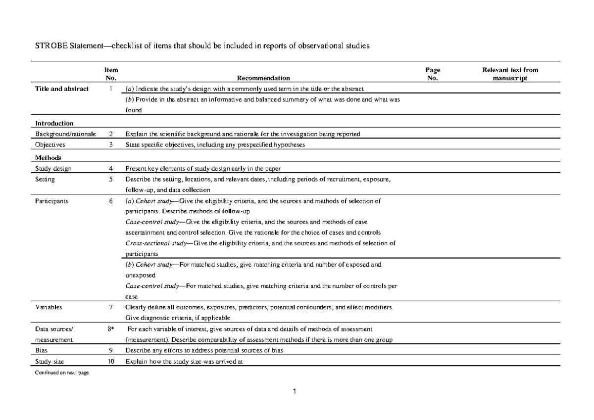 Strobe checklist v4 combined Plos Medicine - 1 STROBE Statement ...