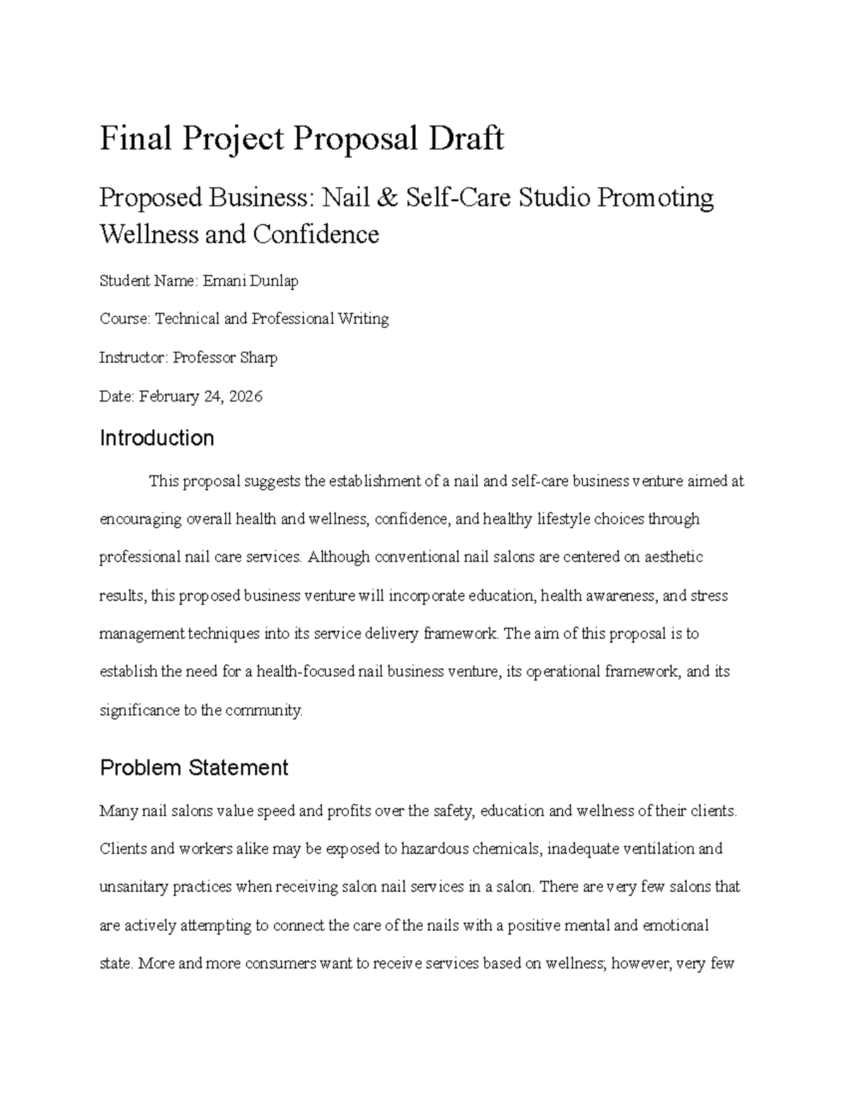 Technical Writing 101: Final Project Proposal for Nail Studio - Studocu