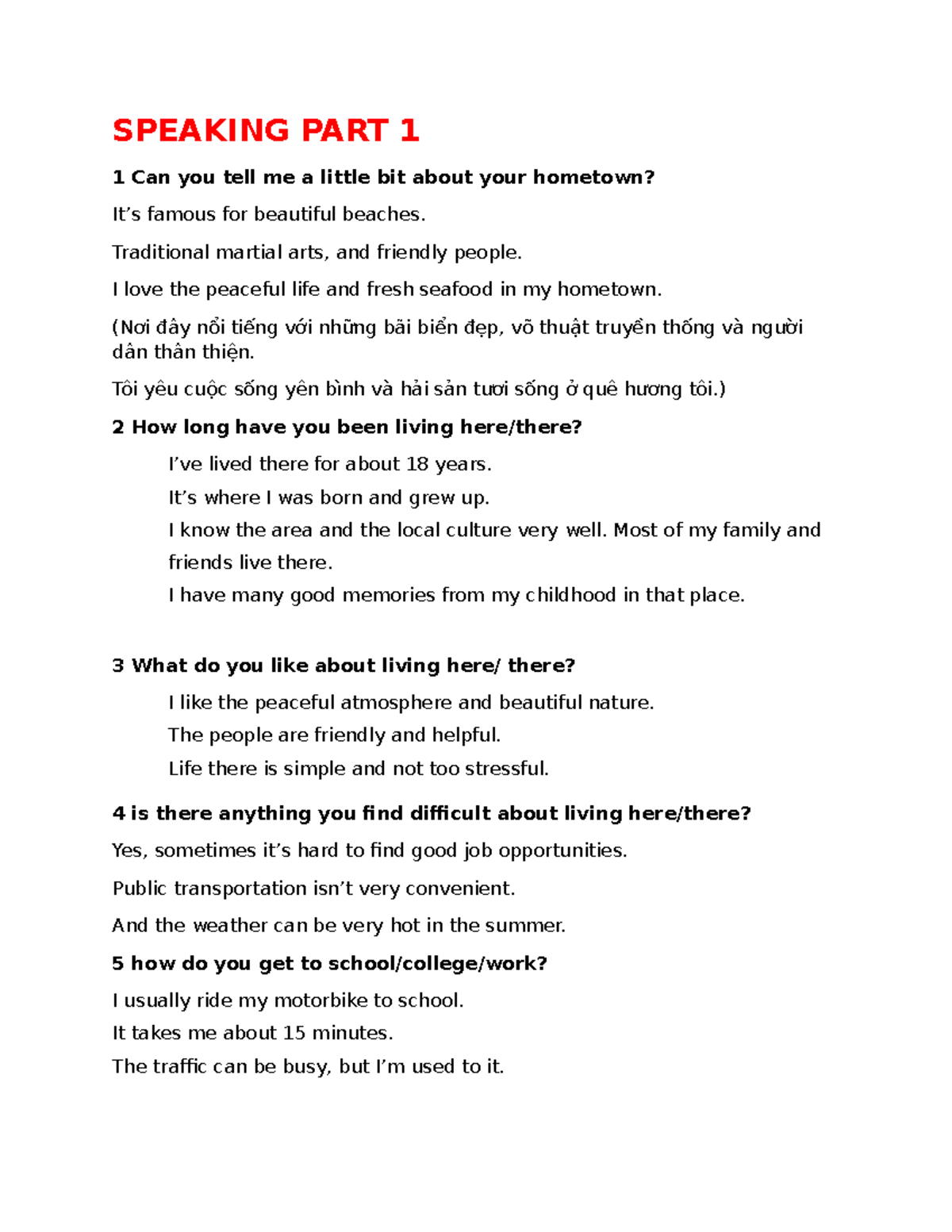 Speaking Practice for English Communication: Parts 1, 2, 3 - Studocu