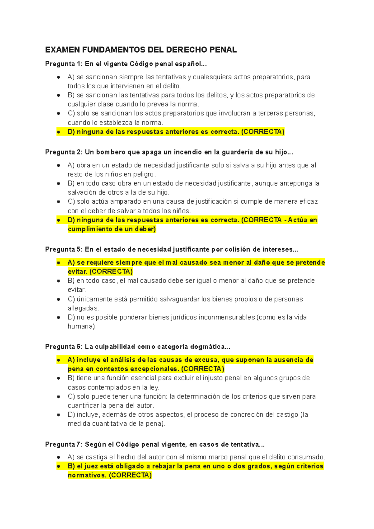 Examen Final FUNDAMENTOS DEL DERECHO PENAL - Preguntas y Respuestas ...