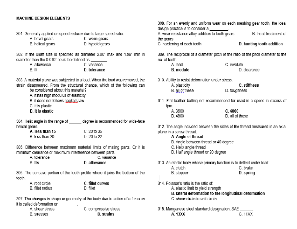 MACHINE DESIGN ELEMENTS J01-J02: Key Terms and Concepts (301-400) - Studocu